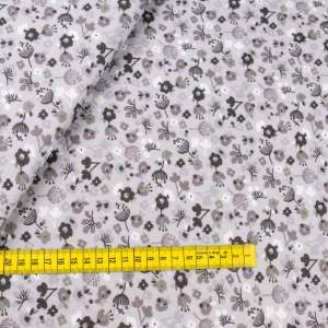 Muślin bawełniany wzór łączka kwiatowa kolor szary