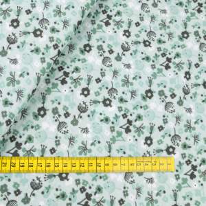 Muślin bawełniany wzór łączka kwiatowa kolor miętowy