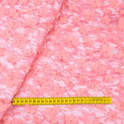 Koronka elastyczna wzór kwiaty naszywane kolor różowy