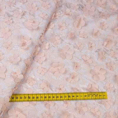 Koronka elastyczna wzór kwiaty naszywane kolor brzoskwiniowy