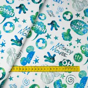 Dzianina Dresówka pętelka wzór zielony Mysz kolor biały