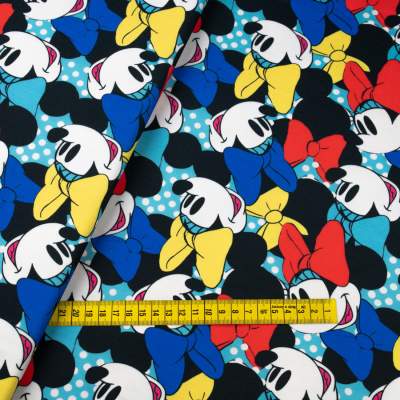 Dzianina Dresówka pętelka wzór Mysz kolor turkusowy