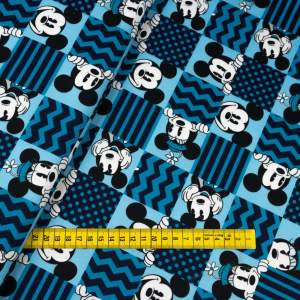 Dzianina Dresówka pętelka wzór Mysz kolor niebieski