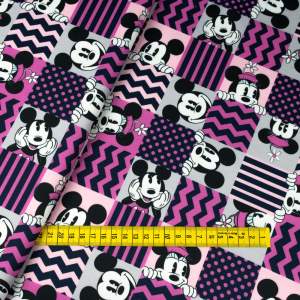 Dzianina Dresówka pętelka wzór Mysz kolor różowy