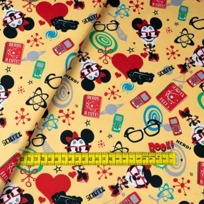 Dzianina Dresówka pętelka wzór Mysz kolor żółty