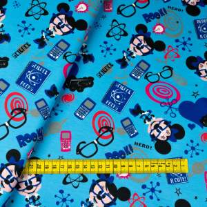 Dzianina Dresówka pętelka wzór Mysz kolor niebieski