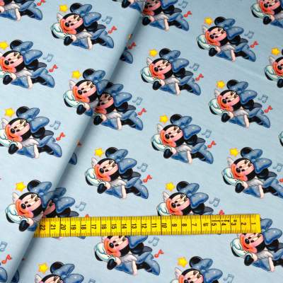 Dzianina Dresówka pętelka wzór Mysz kolor błękitny