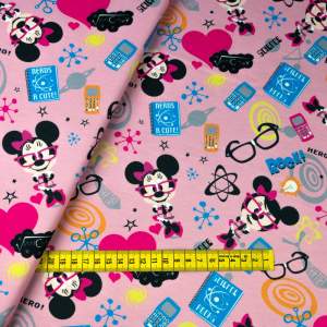 Dzianina Dresówka pętelka wzór Mysz różowy