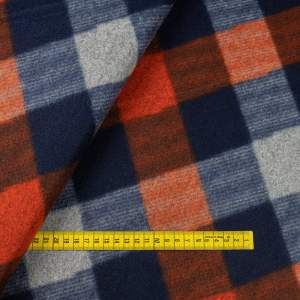 Tkanina płaszczowa wzór krata kolor granatowy/pomarańczowy