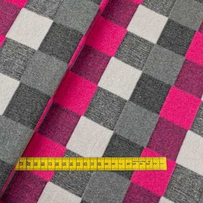 Tkanina płaszczowa wzór szachownica kolor szary melanż/ różowy