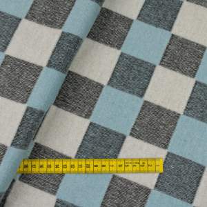 Tkanina płaszczowa wzór szachownica kolor czarny melanż/błękitny /biały