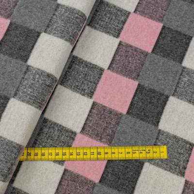Tkanina płaszczowa wzór szachownica kolor szary melanż/ pudrowy róż/ szary