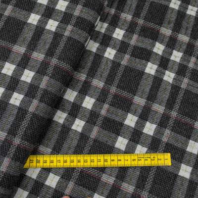 Tkanina płaszczowa wzór krata w odcieniach szarości ze złotą nitką