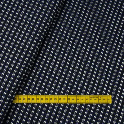 Tkanina płaszczowa wzór kratka w odcieniach granatu, czerni i srebra