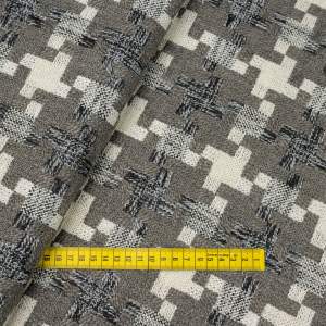 Tkanina płaszczowa wzór geometryczny kolor szary i kremowy
