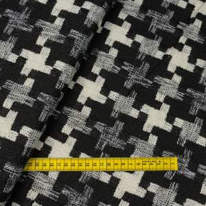 Tkanina płaszczowa wzór geometryczny czarny i kremowy