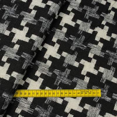 Tkanina płaszczowa wzór geometryczny czarny i kremowy