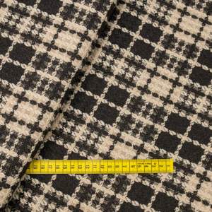 Tkanina płaszczowa wzór krata odcieniach brązu na beżowym tle