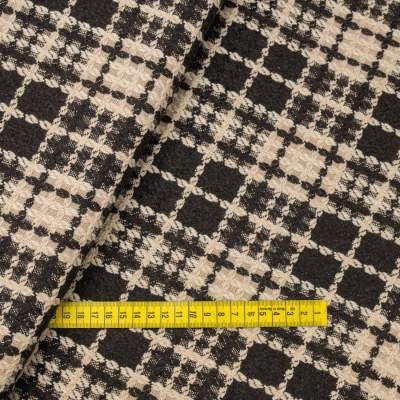 Tkanina płaszczowa wzór krata odcieniach brązu na beżowym tle