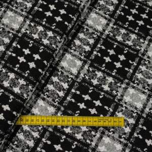 Tkanina płaszczowa wzór pleciony czarny i kremowy