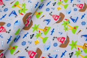 Jersey bawełniany wzór statki kolor jasnoszary