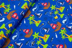 Jersey bawełniany wzór statki kolor niebieski