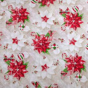 Tkanina Bawełniana obrusowa świąteczna wzór Gwiazda betlejemska i bombki  280 cm 