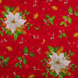 Tkanina Bawełniana obrusowa świąteczna wzór Gwiazda Betlejemska kolor czerwony  280 cm