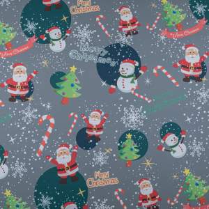 Tkanina Stretch panama wzór świąteczny mikołaj kolor szary