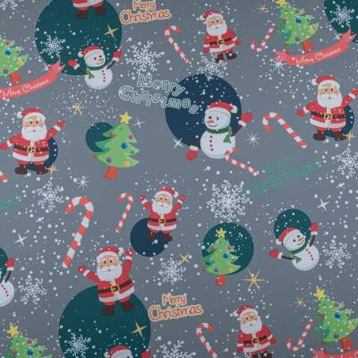 Tkanina Stretch panama wzór świąteczny mikołaj kolor szary