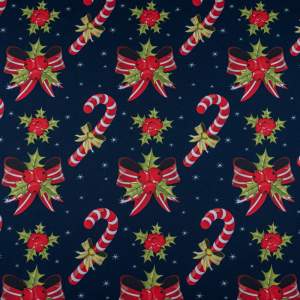 Tkanina Stretch panama wzór świąteczny kolor granatowy