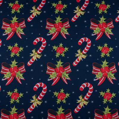 Tkanina Stretch panama wzór świąteczny kolor granatowy