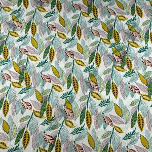 Tkanina Wiskoza – wzór zielone kwiaty, tło białe