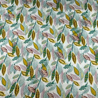 Tkanina Wiskoza – wzór zielone kwiaty, tło białe