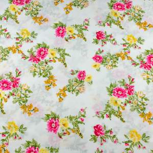 Tkanina Wiskoza – wzór kwiaty, tło kremowe