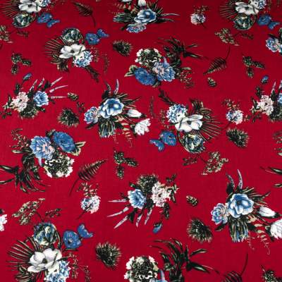 Tkanina Wiskoza – wzór kwiaty, kolor czerwony