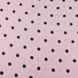 Tkanina Wiskoza – wzór czarne groszki na jasnoróżowym tle