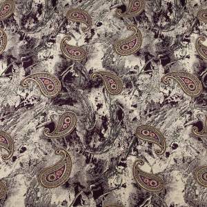 Tkanina Wiskoza – wzór Paisley, kolor śliwkowy