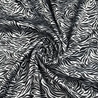 Tkanina Satyna lycra wzór zebra kolor biały