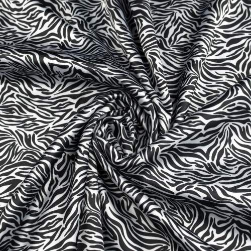 Tkanina Satyna lycra wzór zebra kolor biały