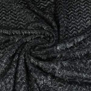 Tkanina Szyfon wzór jodełka włos naszywany kolor czarny