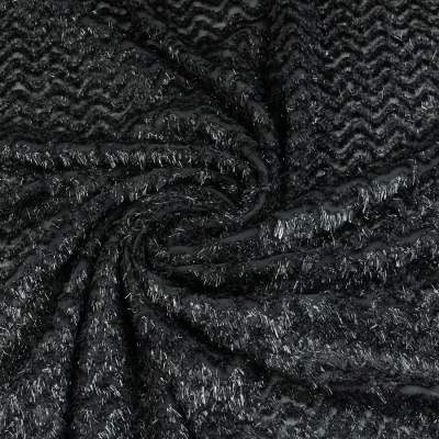 Tkanina Szyfon wzór jodełka włos naszywany kolor czarny