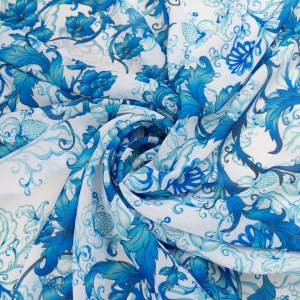 Tkanina Szyfon wzór adamaszek odcienie niebieskiego