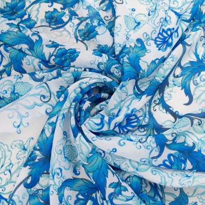 Tkanina Szyfon wzór adamaszek odcienie niebieskiego