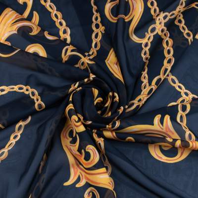 Tkanina Szyfon wzór włoski kolor czarny, kupon 150x110