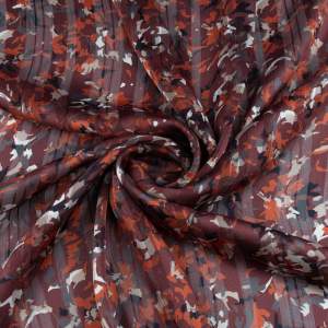 Tkanina Szyfon wzór kwiaty i pasy kolor czerwony