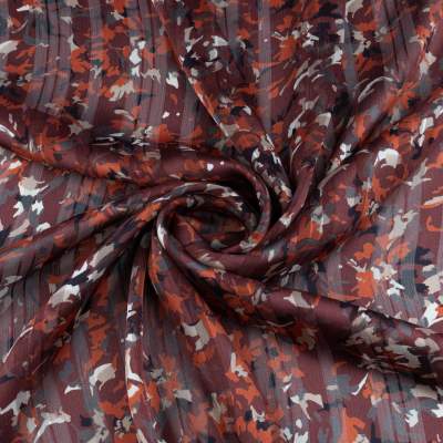 Tkanina Szyfon wzór kwiaty i pasy kolor czerwony