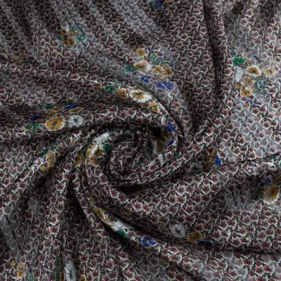 Tkanina Szyfon wzór kwiatki kolor granatowy