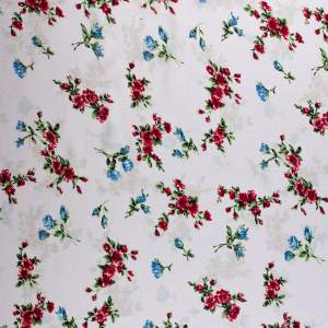 Tkanina Wiskoza wzór kwiatki na liliowym tle