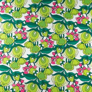 Tkanina Wiskoza Twill – wzór zielone kwiaty na białym tle